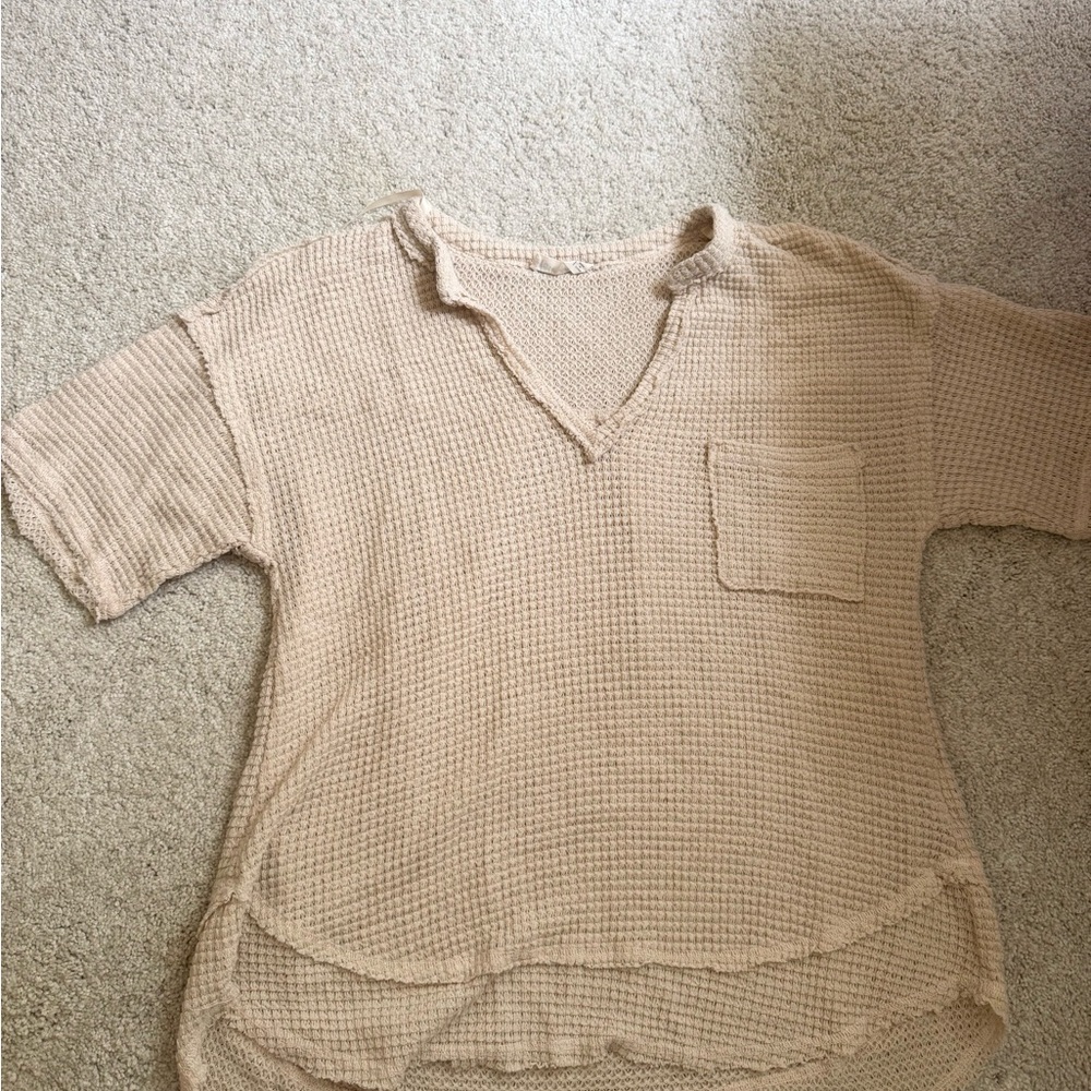 Casual Beige Short Sleeve Women's Top